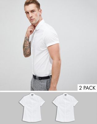 ASOS DESIGN – Vit kortärmad t-shirt med smal passform i 2-pack SPARA-Flerfärgad