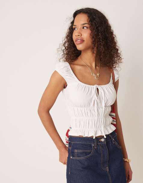 ASOS DESIGN – Vit, kortärmad topp i milkmaid-stil - view 1