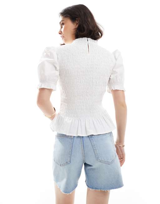 ASOS DESIGN – Vit, kortärmad topp med hög halsringning och rynkade detaljer, 4 av 4