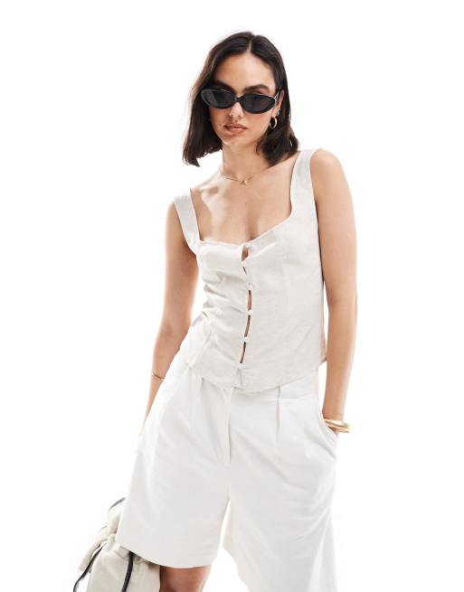 ASOS DESIGN – Vit kostymväst i linnemix