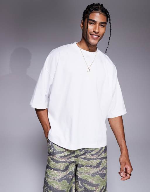 ASOS DESIGN – Vit, kraftig t-shirt i extra oversize med halvlånga ärmar