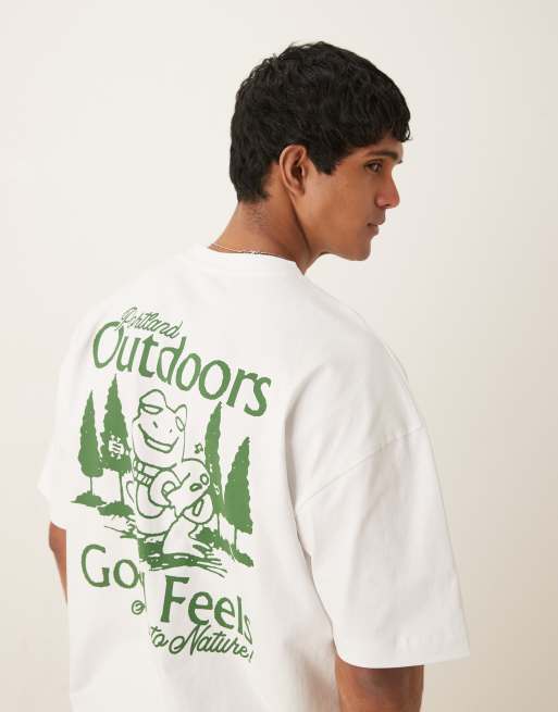 ASOS DESIGN – Vit, kraftig t-shirt i oversize med Outdoors-tryck, 240g, 3 av 4