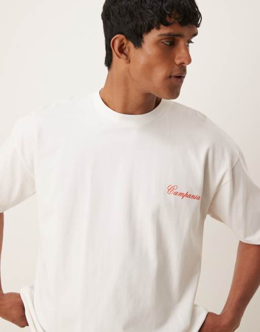 ASOS DESIGN – Vit, kraftig t-shirt i oversize med tryck på bröstet, 3 av 4