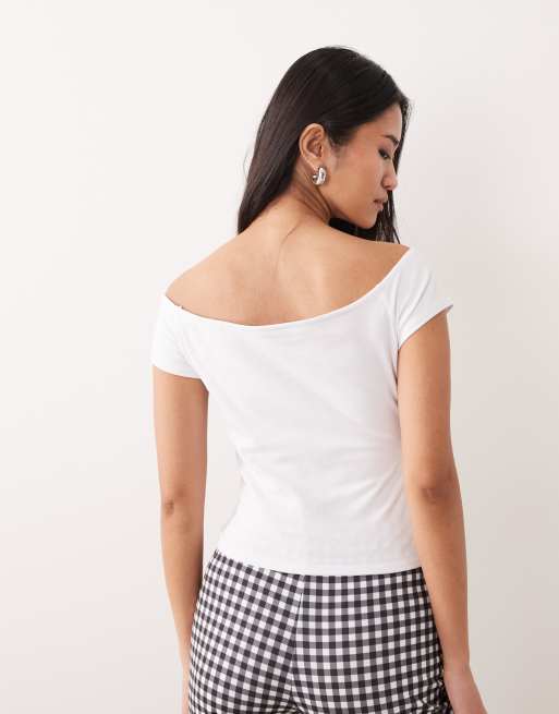 ASOS DESIGN – Vit, krympt t-shirt med bara axlar och 'Ciao Bella'-tryck, 3 av 4