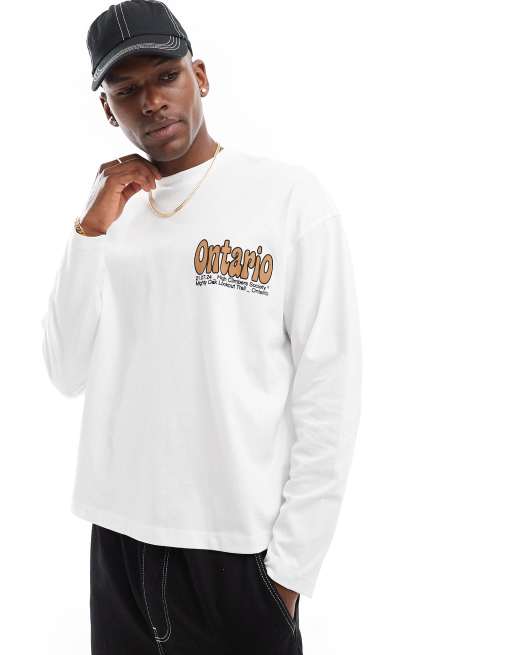 ASOS DESIGN – Vit, långärmad t-shirt i oversize med boxig passform och tecknat tryck baktill, 4 av 4