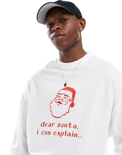 ASOS DESIGN – Vit, långärmad t-shirt i oversize med jultryck - view 1
