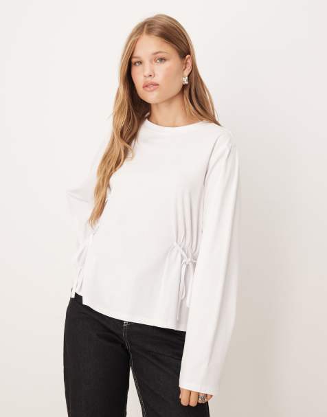 ASOS DESIGN – Vit, långärmad T-shirt med indragen knytning på sidan - view 1