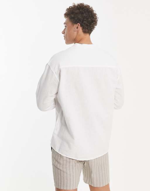 ASOS DESIGN – Vit linneskjorta i 90-tals- och oversize-stil, 2 av 4