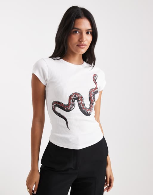 ASOS DESIGN – Vit, liten t-shirt med ormtryck