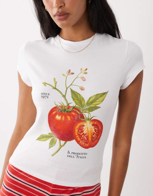 ASOS DESIGN – Vit, liten t-shirt med tomattryck i vintagestil, 3 av 4