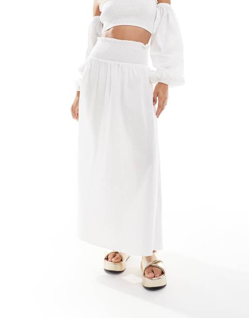 ASOS DESIGN – Vit maxikjol med smockad midja, del av set, 4 av 5