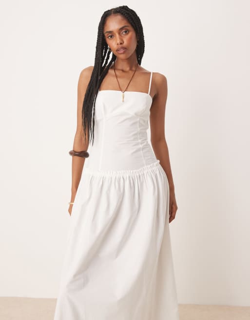 ASOS DESIGN – Vit maxiklänning i poplin med smala axelband, sömdetaljer och vid kjol, 2 av 4
