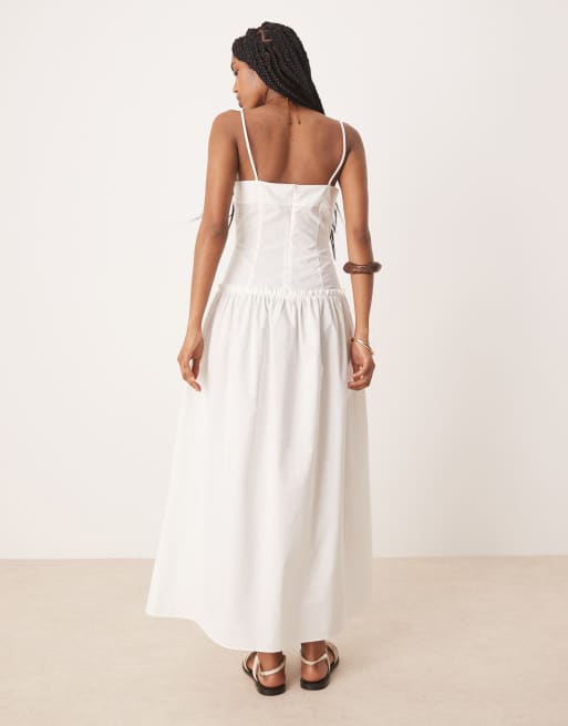 ASOS DESIGN – Vit maxiklänning i poplin med smala axelband, sömdetaljer och vid kjol, 3 av 4