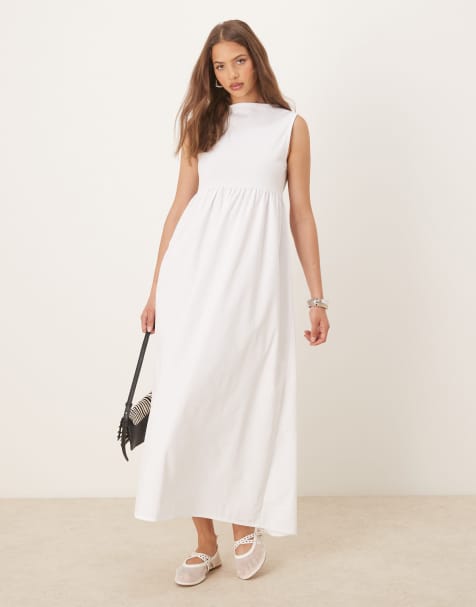 ASOS DESIGN – Vit maxiklänning i vid trapeze-modell med rak halsringning - view 1