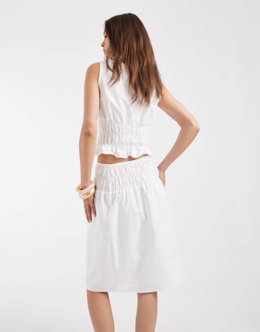 ASOS DESIGN – Vit midikjol med smockad midja, del av set, 4 av 5