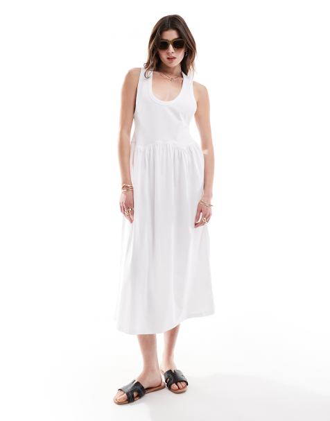 ASOS DESIGN – Vit midiklänning med djup halsringning - view 1