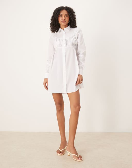 ASOS DESIGN – Vit miniklänning i skjortmodell med kontrasterande byst