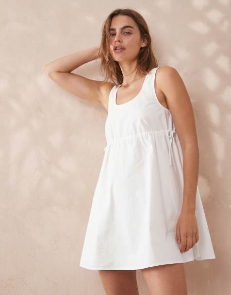 ASOS DESIGN – Vit miniklänning i trapeze-modell med elastisk midja - view 1