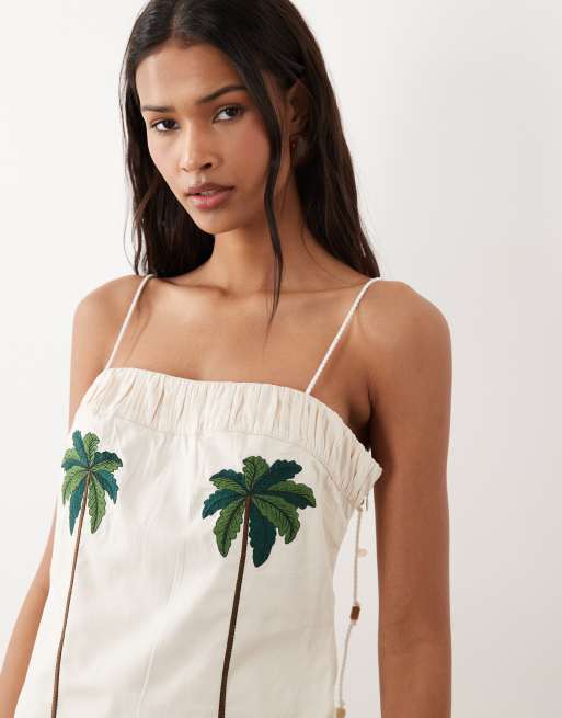 ASOS DESIGN – Vit miniklänning med palmbroderi, 3 av 4