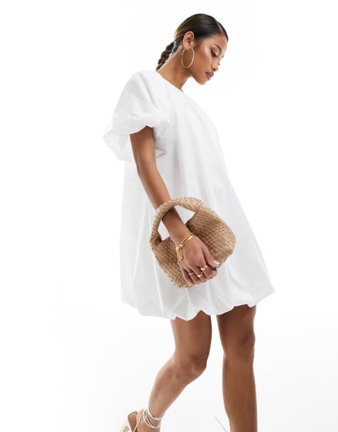 ASOS DESIGN – Vit miniklänning med smock och puffig design - view 1