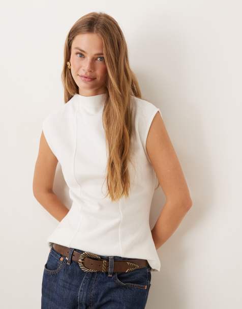 ASOS DESIGN – Vit, mjuk topp i peplum-modell med båtringning och dekorativ söm - view 1