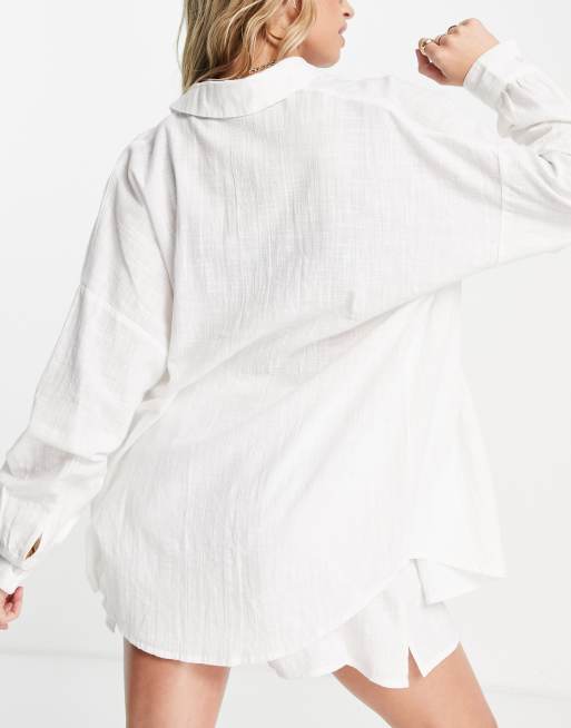 ASOS DESIGN – Vit, naturlig strandskjorta i oversize, 2 av 4
