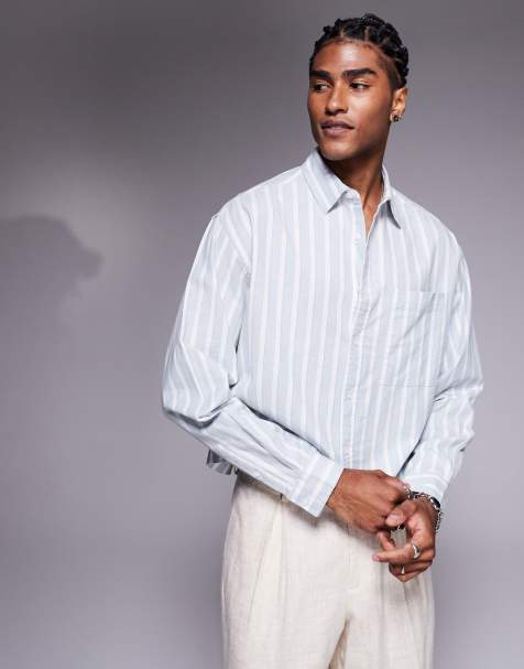 ASOS DESIGN – Vit och blårandig skjorta i oversize med boxig passform - view 1