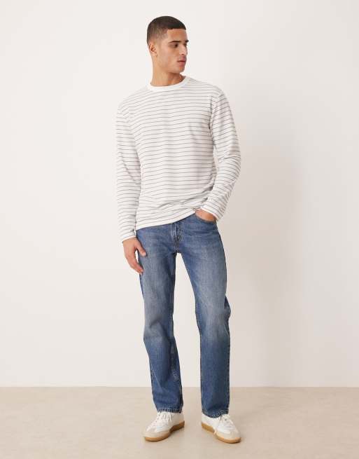 ASOS DESIGN – Vit och grå, randig, avslappnad t-shirt med långa ärmar , 2 av 5