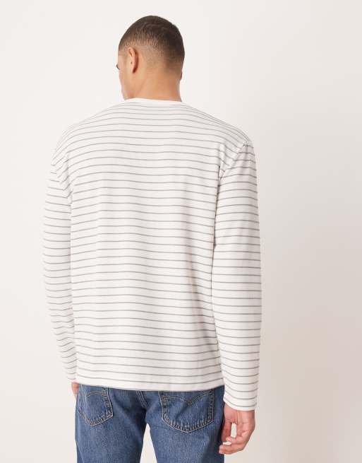 ASOS DESIGN – Vit och grå, randig, avslappnad t-shirt med långa ärmar , 3 av 5