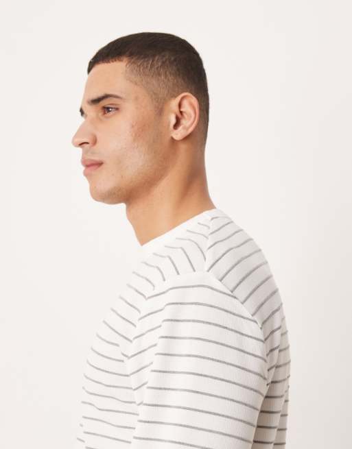 ASOS DESIGN – Vit och grå, randig, avslappnad t-shirt med långa ärmar , 4 av 5