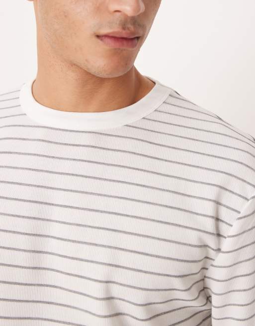ASOS DESIGN – Vit och grå, randig, avslappnad t-shirt med långa ärmar , 5 av 5