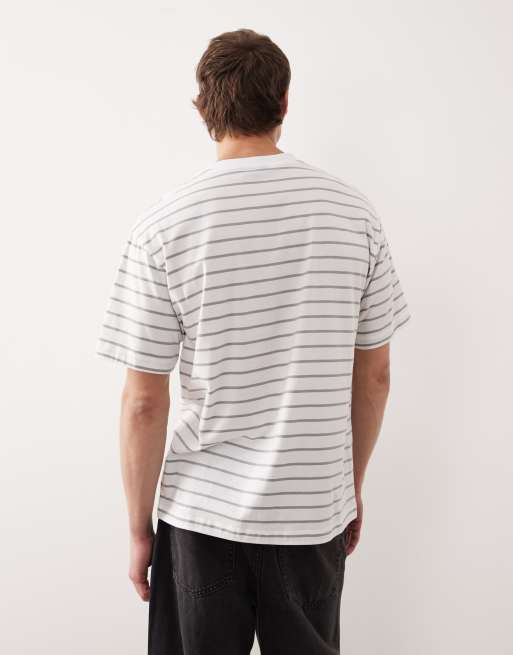 ASOS DESIGN – Vit och grårandig t-shirt med avslappnad passform, 3 av 5