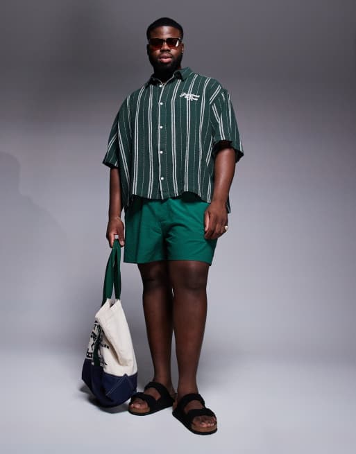 ASOS DESIGN – Vit och grön, randig skjorta i oversize med boxig passform och broderi framtill , 2 av 4