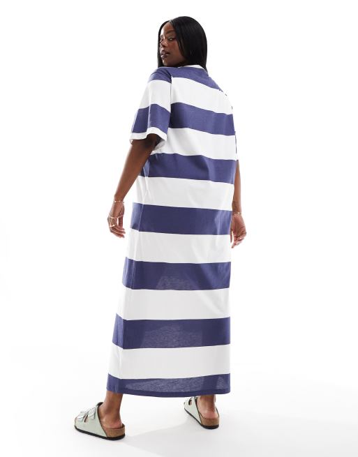 ASOS DESIGN – Vit och marinblå t-shirtklänning i midaxilängd och oversize, 4 av 4
