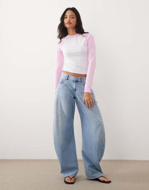 ASOS DESIGN – Vit och rosa, kort t-shirt med långa raglanärmar, 2 av 4