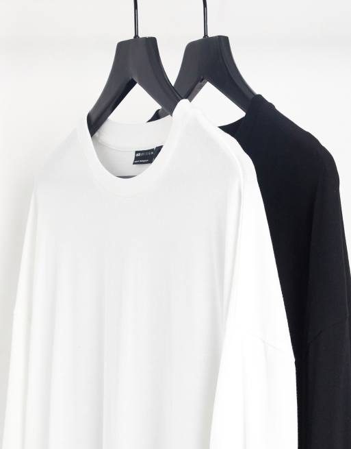 ASOS DESIGN – Vit och svart t-shirt i oversize med långa ärmar, 2-pack, 3 av 4