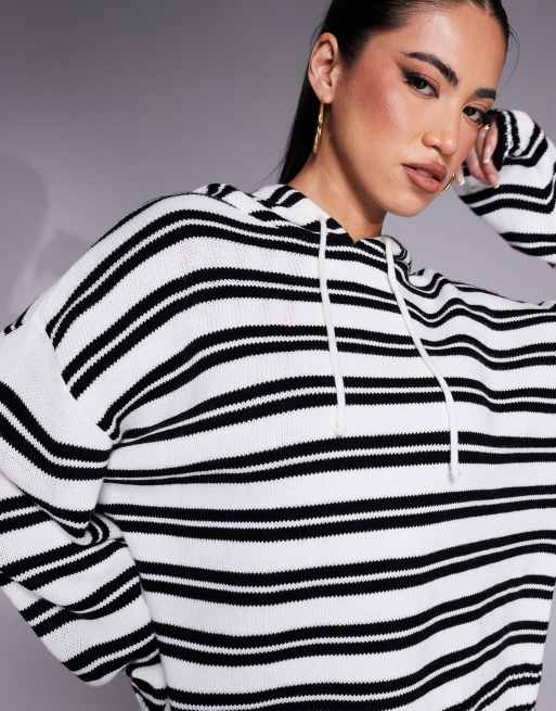 ASOS DESIGN – Vit-och-svartrandig, stickad huvtröja, del av set, 4 av 4