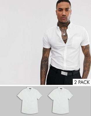 ASOS DESIGN – Vit oxfordskjorta i vardagsstil med smal passform och kort ärm i 2-pack, spara