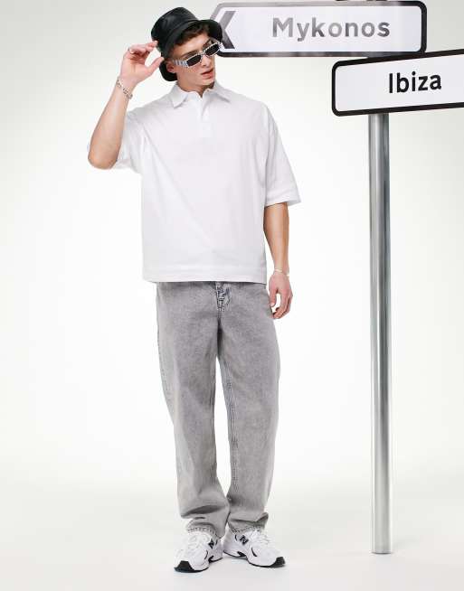 ASOS DESIGN – Vit pikétröja i oversize