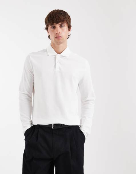 ASOS DESIGN – Vit pikétröja i regular fit med långa ärmar - view 1