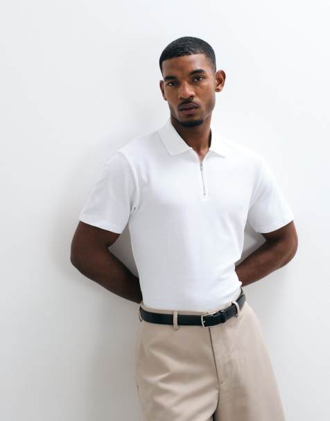 ASOS DESIGN – Vit pikétröja i regular fit med textur - view 1