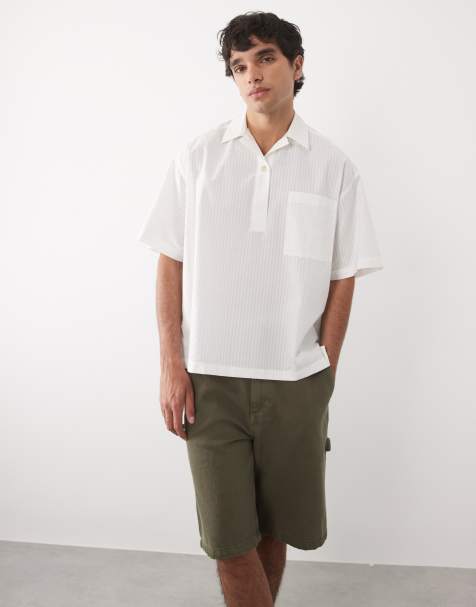 ASOS DESIGN – Vit, randig, skir skjorta i oversize med platt krage - view 1