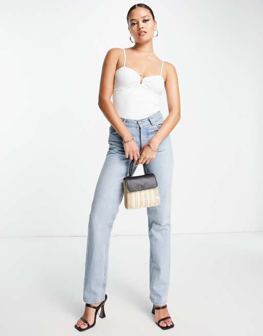 ASOS DESIGN – Vit ribbad body med smala axelband och metallkant, 3 av 4