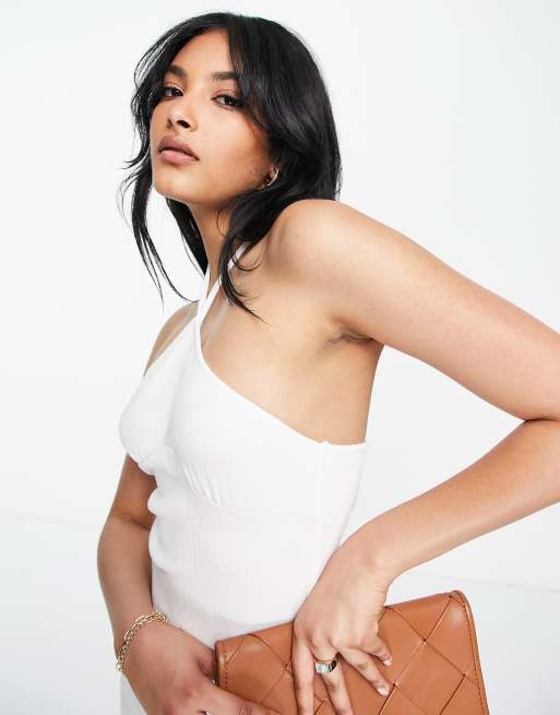 ASOS DESIGN – Vit, ribbad miniklänning med halterneck och dekorativ söm, 3 av 4