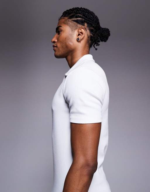 ASOS DESIGN – Vit, ribbad pikétröja i muscle fit , 4 av 5