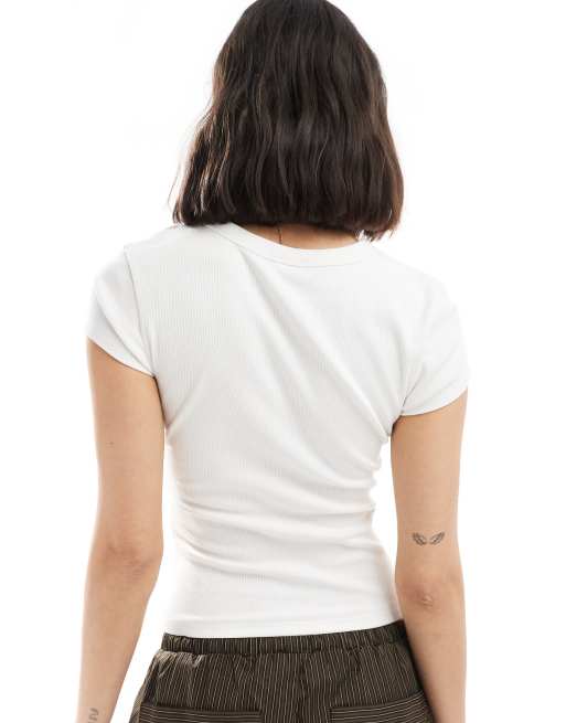 ASOS DESIGN – Vit, ribbad t-shirt i liten modell med hummertryck, 4 av 4