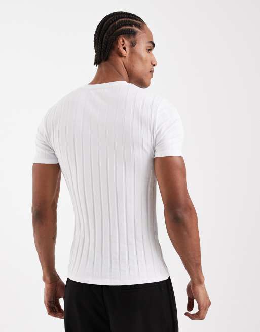 ASOS DESIGN – Vit, ribbad t-shirt i muscle fit med sprund  , 3 av 5