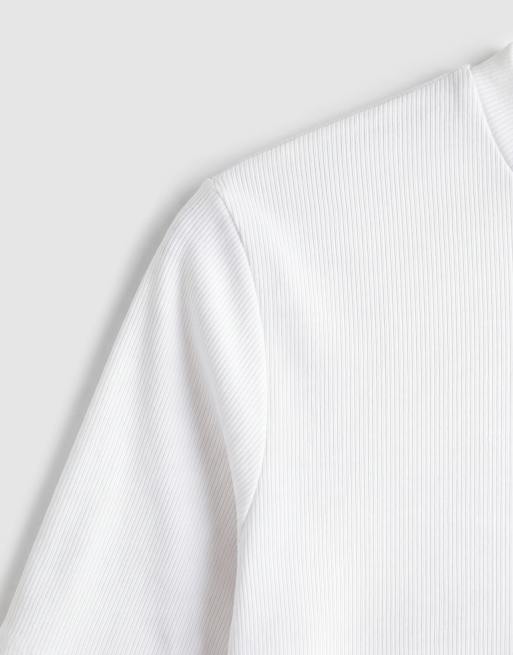 ASOS DESIGN – Vit, ribbad t-shirt med smal passform och hög krage  , 9 av 9