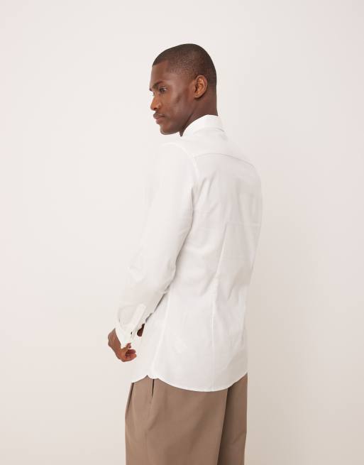 ASOS DESIGN – Vit, skinny, fin oxfordskjorta med dubbla manschetter, 3 av 4