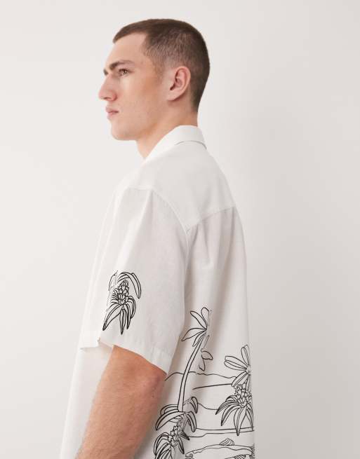 ASOS DESIGN – Vit skjorta i oversize med boxig passform och tryck på rygg och ärmar i linnemix, 4 av 5